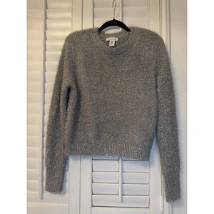 Rachel Zoe Silver Metallic Eyelash-Knit Sweater - M